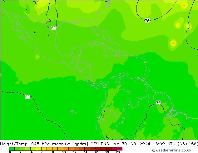 Height/Temp. 925 hPa GFS ENS Mo 30.09.2024 18 UTC