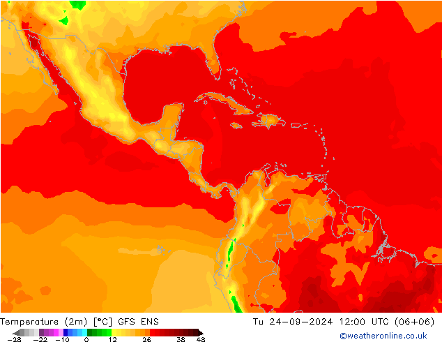 Temperatuurkaart (2m) GFS ENS di 24.09.2024 12 UTC