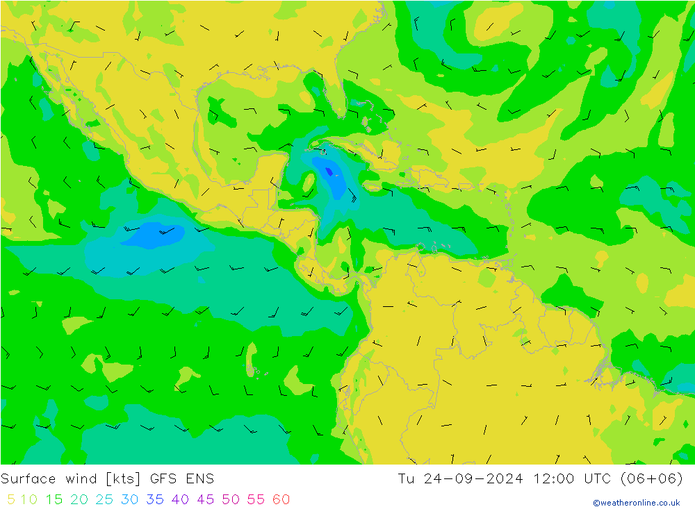 Vento 10 m GFS ENS mar 24.09.2024 12 UTC