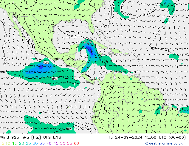 Wind 925 hPa GFS ENS Út 24.09.2024 12 UTC