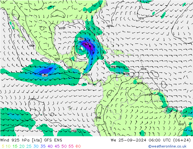 Viento 925 hPa GFS ENS mié 25.09.2024 06 UTC