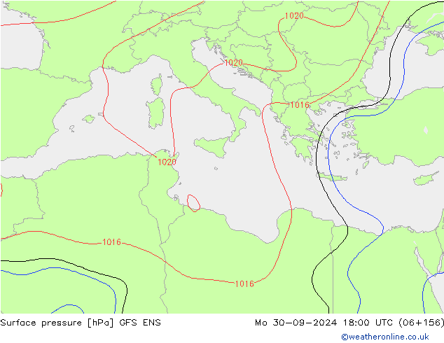 Surface pressure GFS ENS Mo 30.09.2024 18 UTC