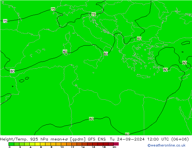 Hoogte/Temp. 925 hPa GFS ENS di 24.09.2024 12 UTC