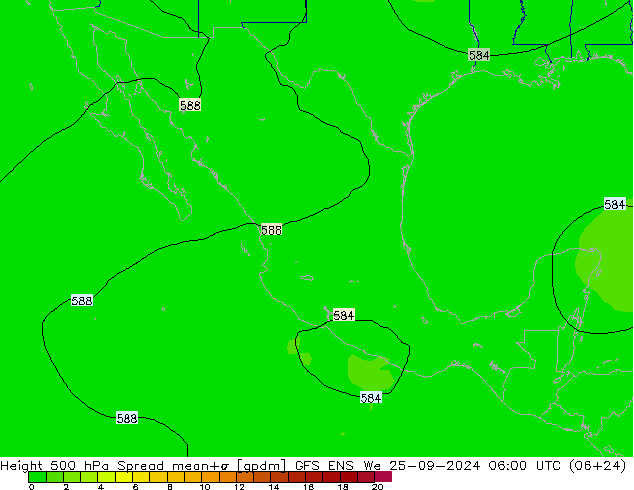 Height 500 hPa Spread GFS ENS śro. 25.09.2024 06 UTC