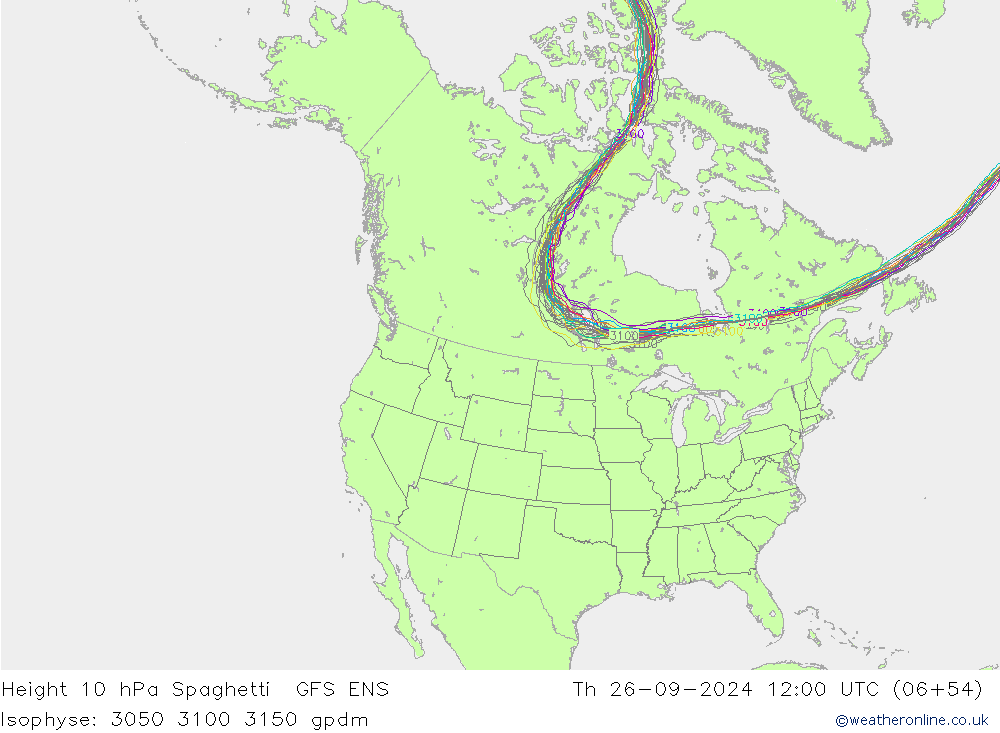 Height 10 hPa Spaghetti GFS ENS czw. 26.09.2024 12 UTC