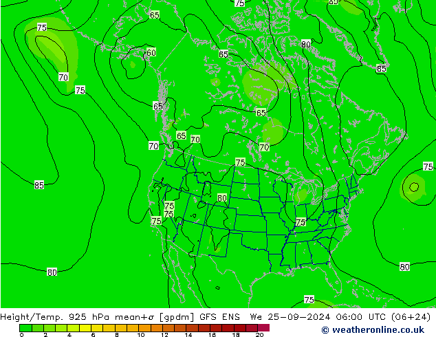 Hoogte/Temp. 925 hPa GFS ENS wo 25.09.2024 06 UTC