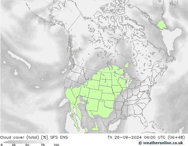 Cloud cover (total) GFS ENS Th 26.09.2024 06 UTC