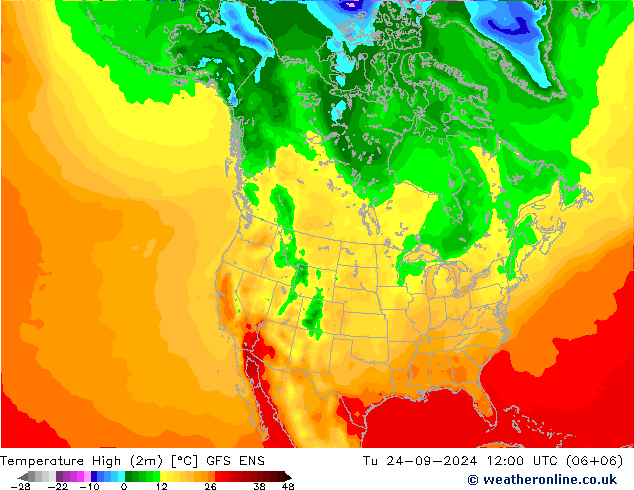 Max.temperatuur (2m) GFS ENS di 24.09.2024 12 UTC