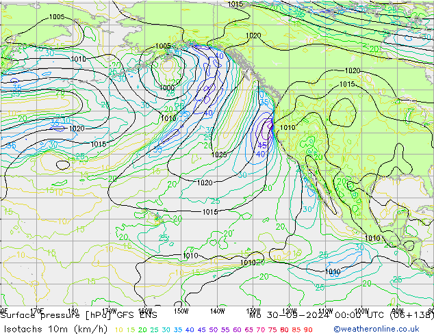 Isotachs (kph) GFS ENS lun 30.09.2024 00 UTC