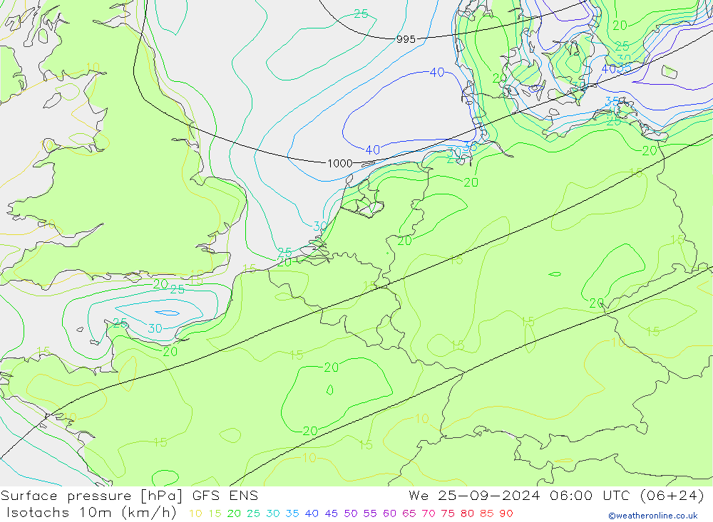 Isotachs (kph) GFS ENS We 25.09.2024 06 UTC