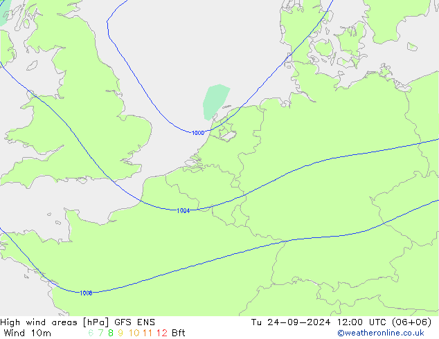 High wind areas GFS ENS вт 24.09.2024 12 UTC