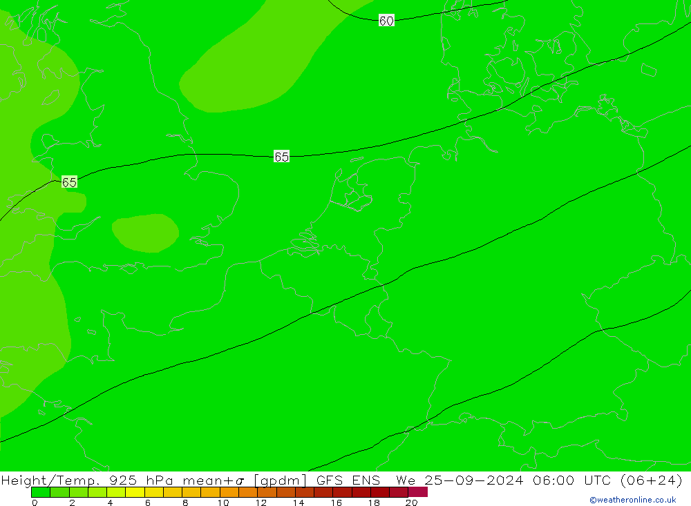 Height/Temp. 925 гПа GFS ENS ср 25.09.2024 06 UTC