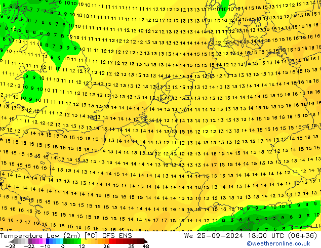 Nejnižší teplota (2m) GFS ENS St 25.09.2024 18 UTC