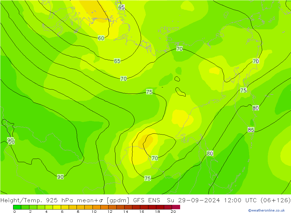 Height/Temp. 925 hPa GFS ENS Ne 29.09.2024 12 UTC