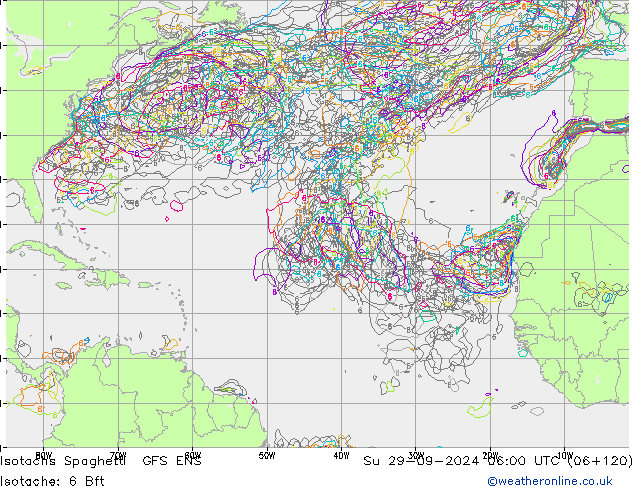 Isotachs Spaghetti GFS ENS dom 29.09.2024 06 UTC