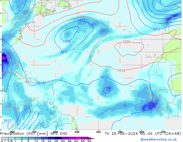 Totale neerslag (6h) GFS ENS do 26.09.2024 06 UTC