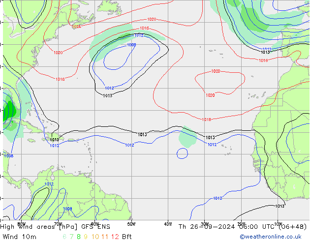 High wind areas GFS ENS jue 26.09.2024 06 UTC