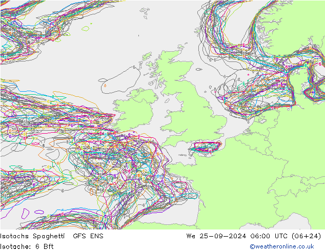 Isotachs Spaghetti GFS ENS We 25.09.2024 06 UTC