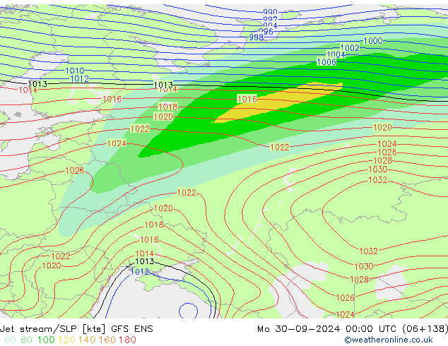 Prąd strumieniowy GFS ENS pon. 30.09.2024 00 UTC