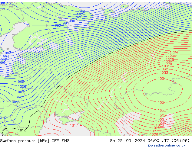 Surface pressure GFS ENS Sa 28.09.2024 06 UTC