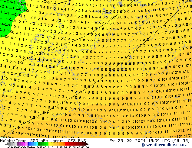 Height/Temp. 850 hPa GFS ENS We 25.09.2024 18 UTC