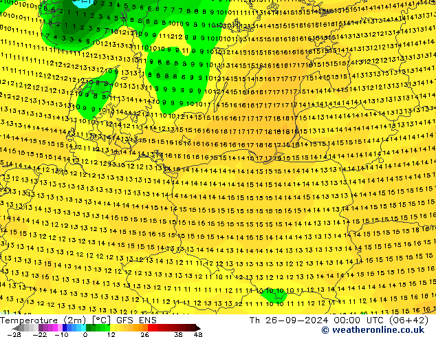 Temperature (2m) GFS ENS Th 26.09.2024 00 UTC