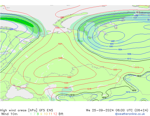 High wind areas GFS ENS mer 25.09.2024 06 UTC