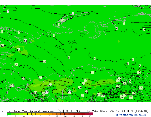 Sıcaklık Haritası 2m Spread GFS ENS Sa 24.09.2024 12 UTC