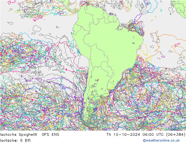 Isotachs Spaghetti GFS ENS Qui 10.10.2024 06 UTC