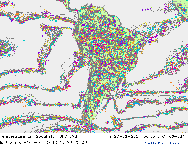 Temperature 2m Spaghetti GFS ENS Pá 27.09.2024 06 UTC