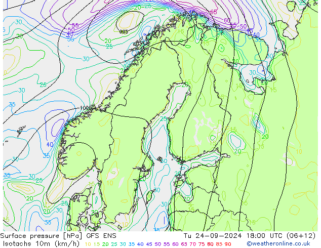 Isotachen (km/h) GFS ENS Di 24.09.2024 18 UTC