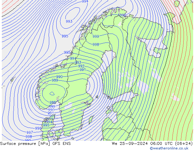 pressão do solo GFS ENS Qua 25.09.2024 06 UTC