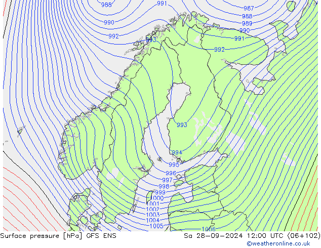 Surface pressure GFS ENS Sa 28.09.2024 12 UTC