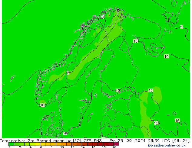 Temperature 2m Spread GFS ENS We 25.09.2024 06 UTC