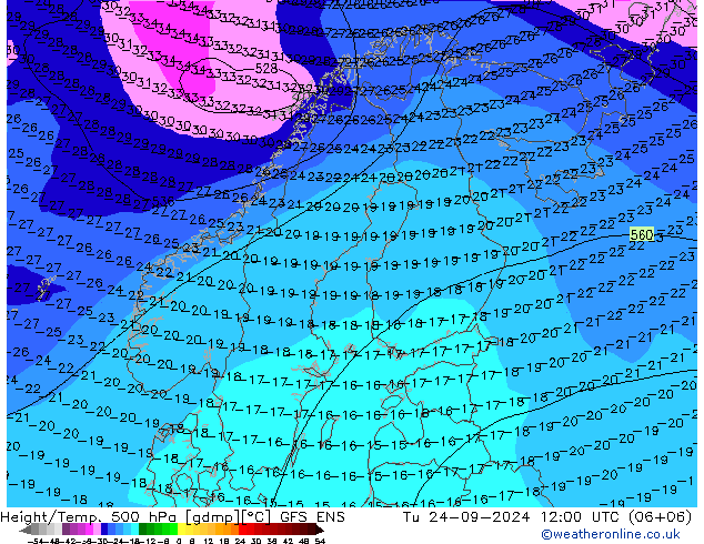 Height/Temp. 500 hPa GFS ENS wto. 24.09.2024 12 UTC