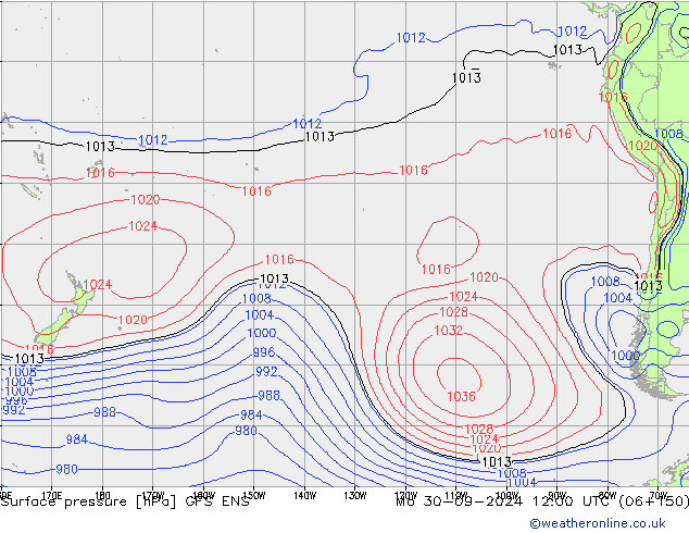 Surface pressure GFS ENS Mo 30.09.2024 12 UTC