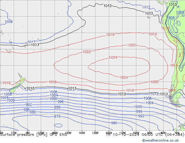 Presión superficial GFS ENS jue 10.10.2024 06 UTC