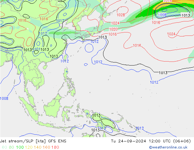 Jet stream/SLP GFS ENS Tu 24.09.2024 12 UTC