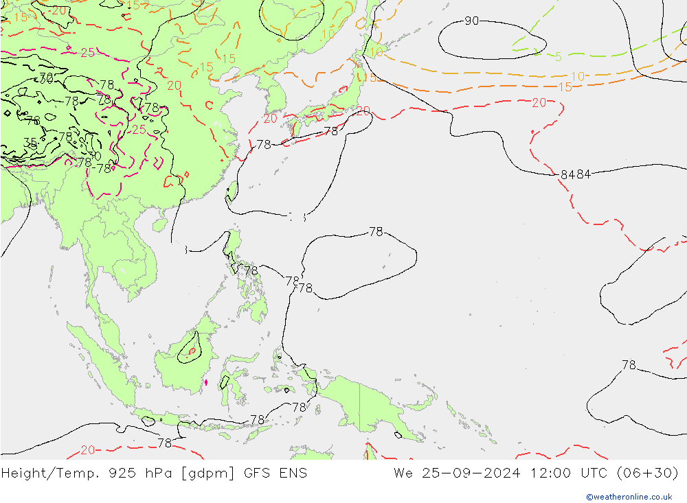 Height/Temp. 925 hPa GFS ENS We 25.09.2024 12 UTC