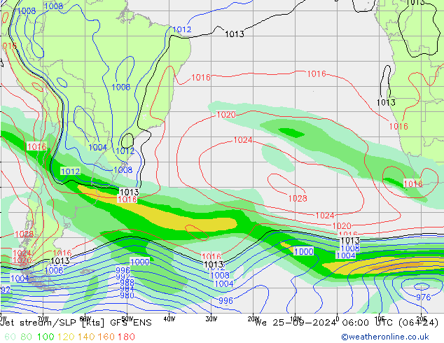 Prąd strumieniowy GFS ENS śro. 25.09.2024 06 UTC