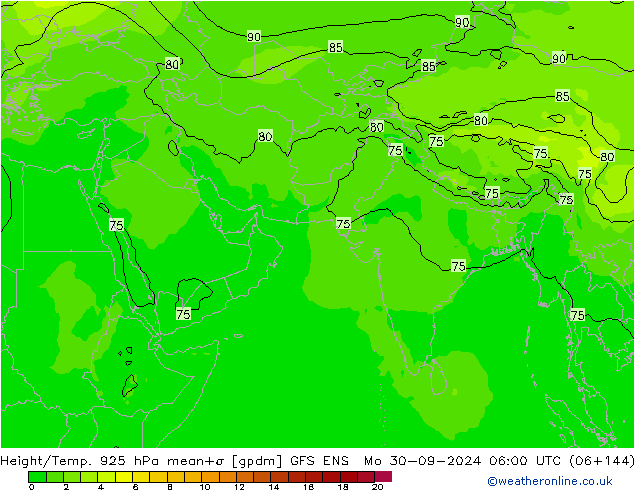 Height/Temp. 925 hPa GFS ENS Mo 30.09.2024 06 UTC