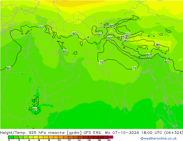 Hoogte/Temp. 925 hPa GFS ENS ma 07.10.2024 18 UTC