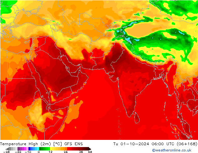 Max. Temperatura (2m) GFS ENS wto. 01.10.2024 06 UTC