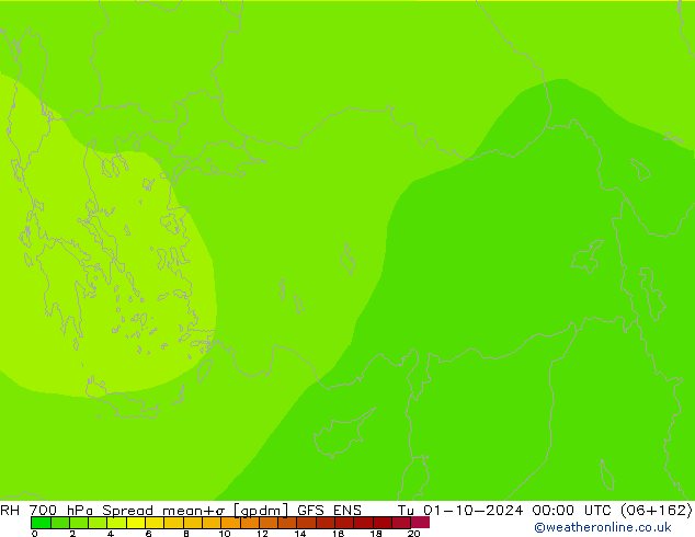 RH 700 hPa Spread GFS ENS Tu 01.10.2024 00 UTC