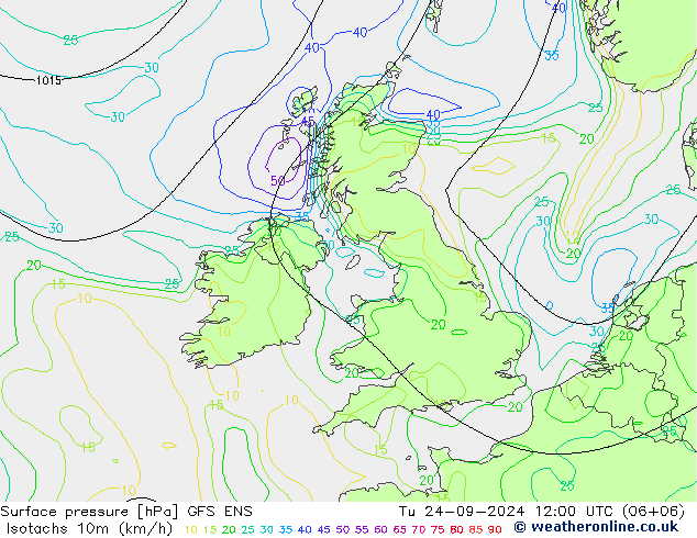 Isotachs (kph) GFS ENS Tu 24.09.2024 12 UTC