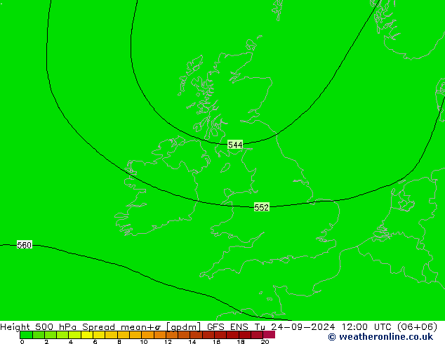 Height 500 гПа Spread GFS ENS вт 24.09.2024 12 UTC