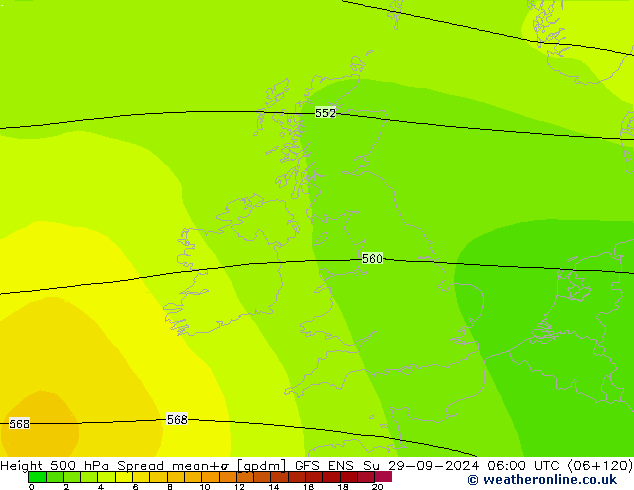 Height 500 гПа Spread GFS ENS Вс 29.09.2024 06 UTC