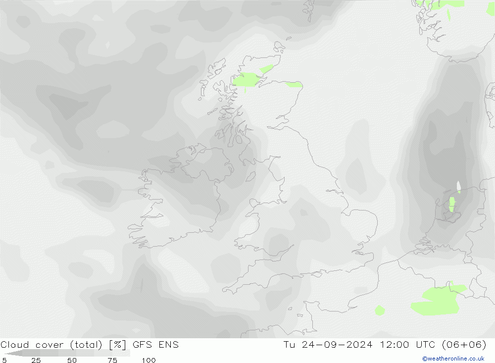 Cloud cover (total) GFS ENS Tu 24.09.2024 12 UTC