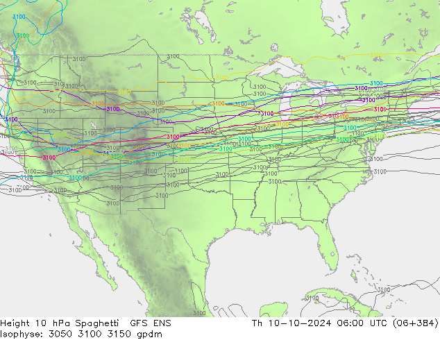 Height 10 hPa Spaghetti GFS ENS Th 10.10.2024 06 UTC