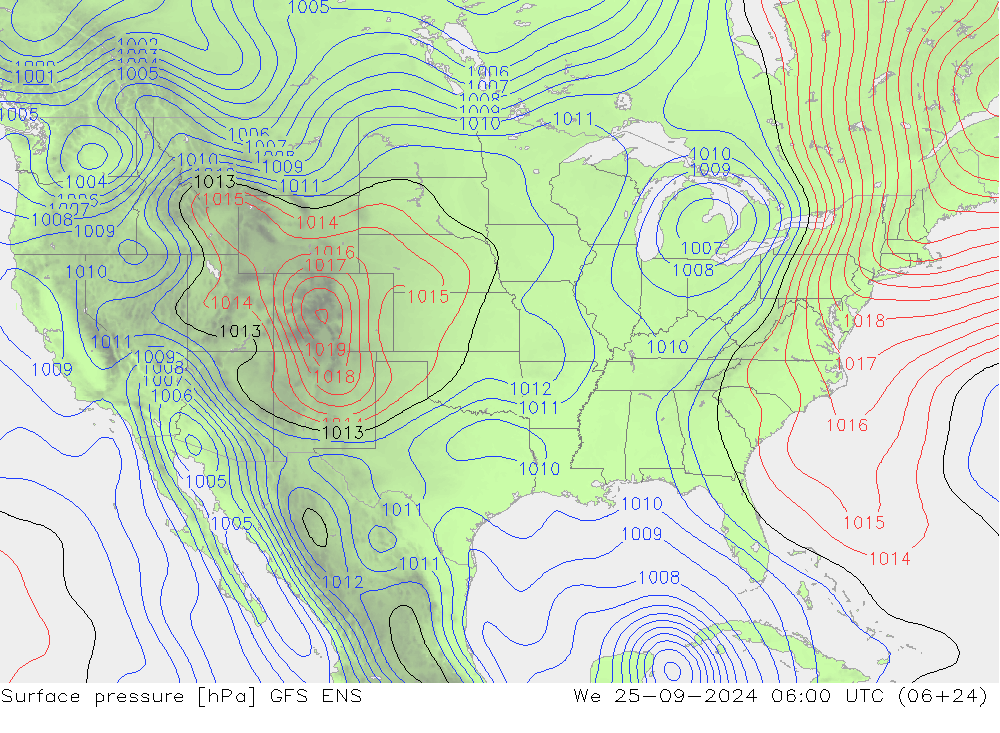 Atmosférický tlak GFS ENS St 25.09.2024 06 UTC